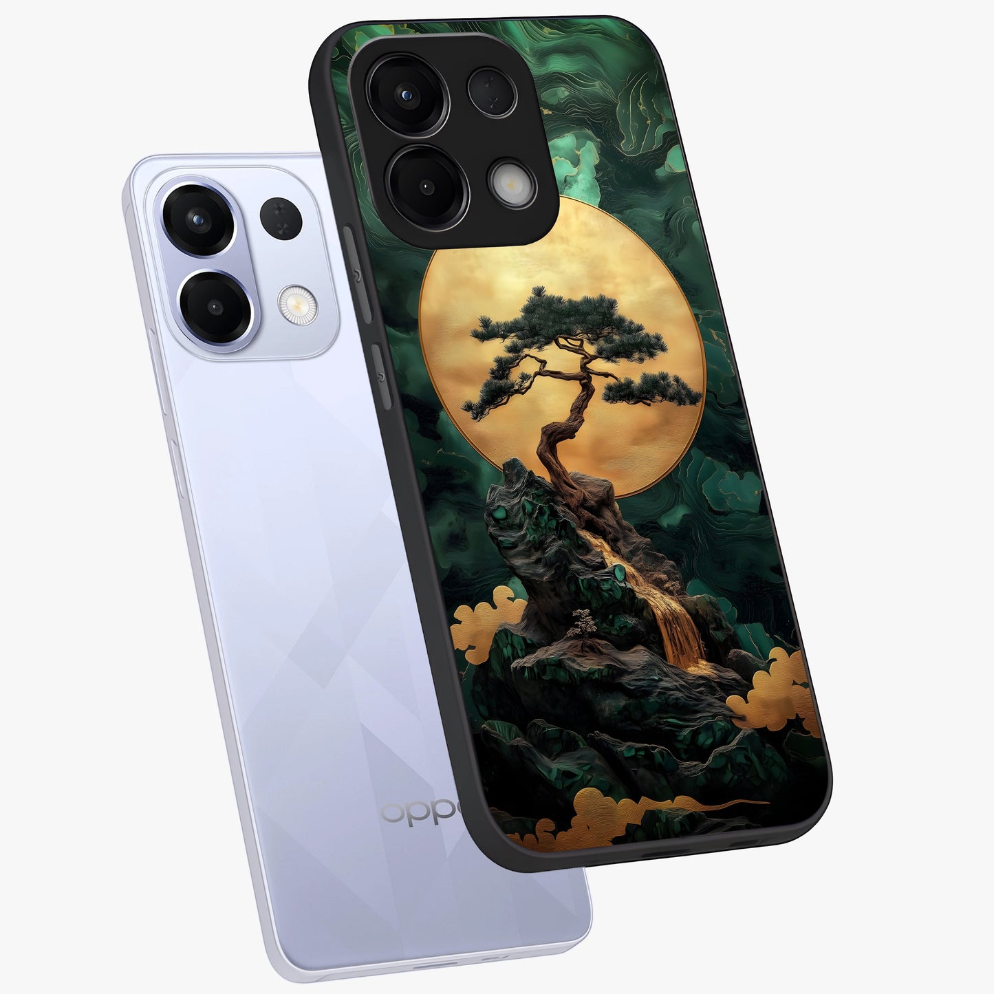 Zen Moon Rise Glass Case displayed in angled mockup highlighting peaceful lunar design with zen aesthetic style.