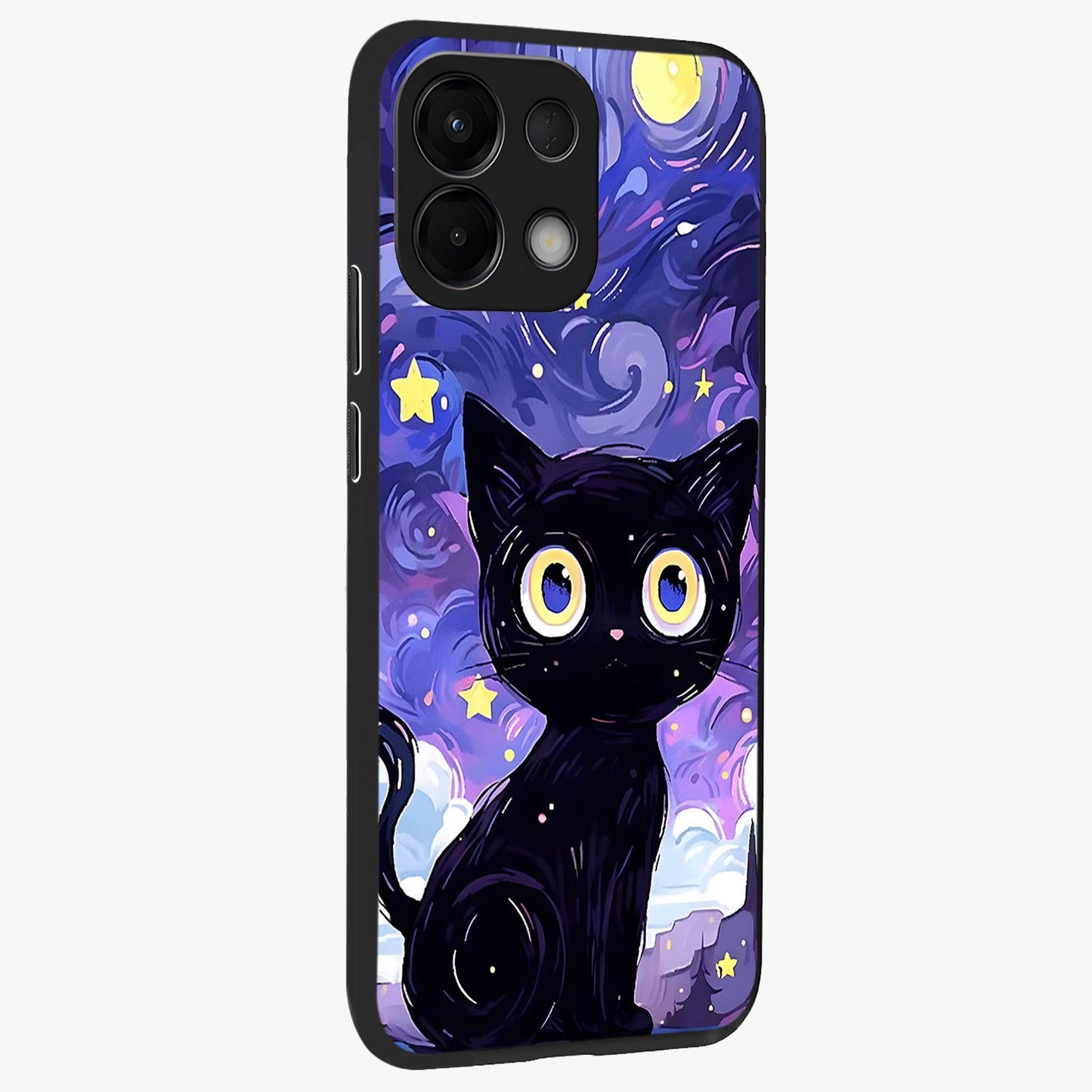 Abstract Cat Art Glass Case upright view showcasing creative feline illustration and aesthetic artistic style.