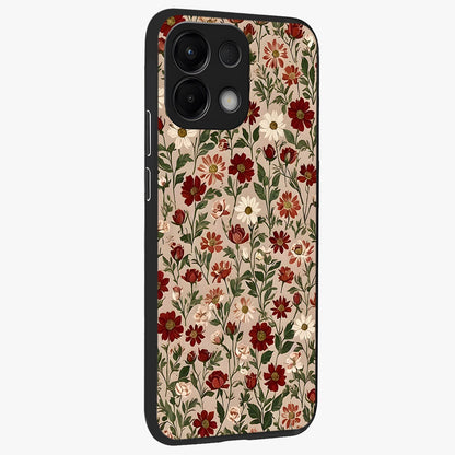 Biege Flower With Leaf Glass Case upright view showcasing delicate beige flower illustration with clean botanical style.