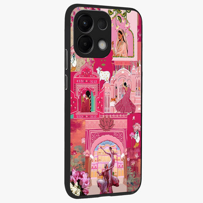 Blossoms of Rajasthan Glass Case upright view showcasing colorful floral design inspired by traditional Indian art.