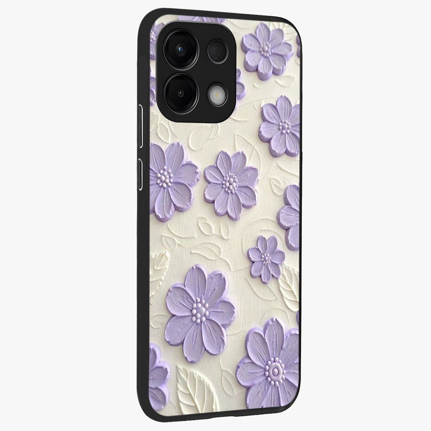 Floral Wall Art With Purple Flowers Glass Case upright view showcasing elegant purple flower artwork with decorative floral theme.