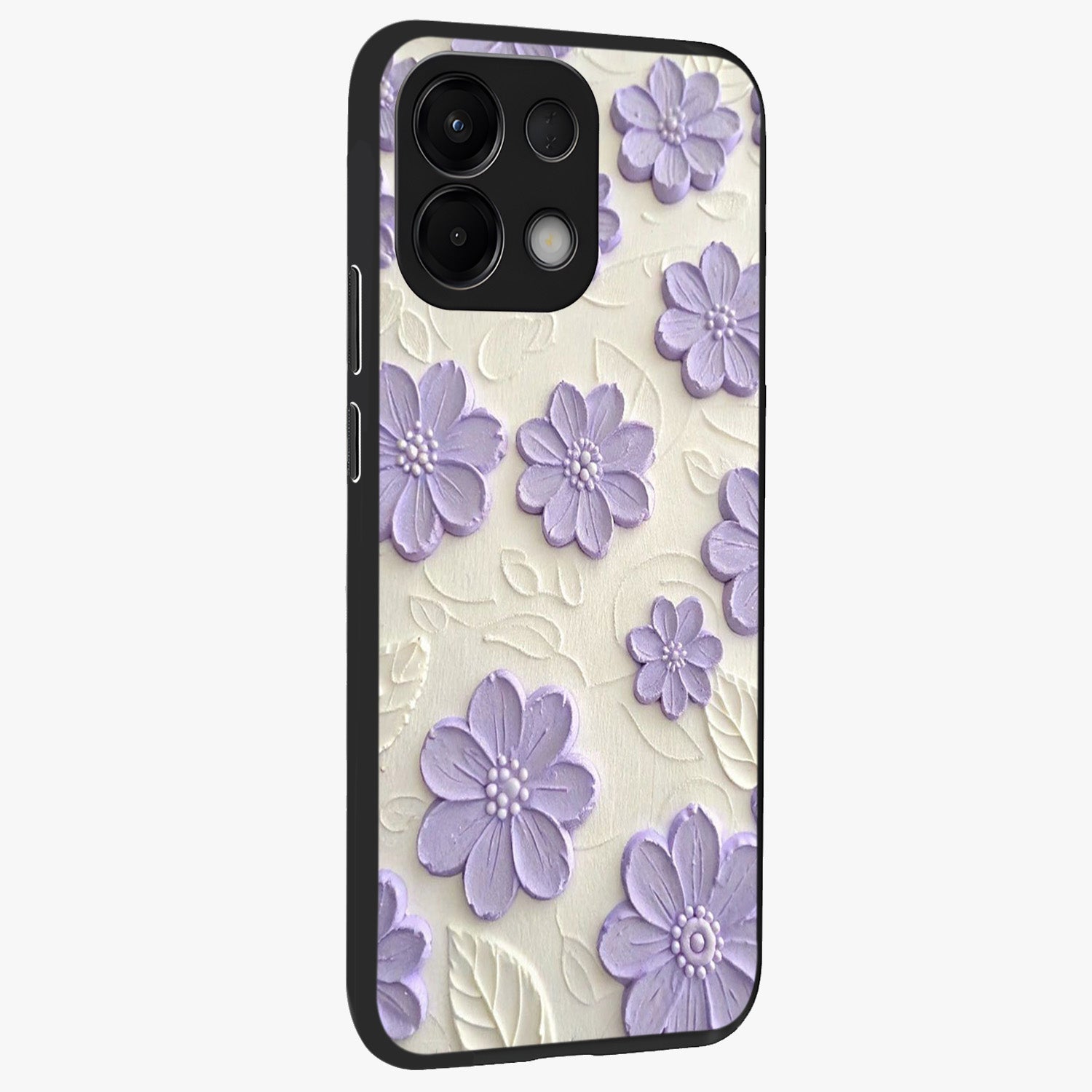Floral Wall Art With Purple Flowers Glass Case upright view showcasing elegant purple flower artwork with decorative floral theme.