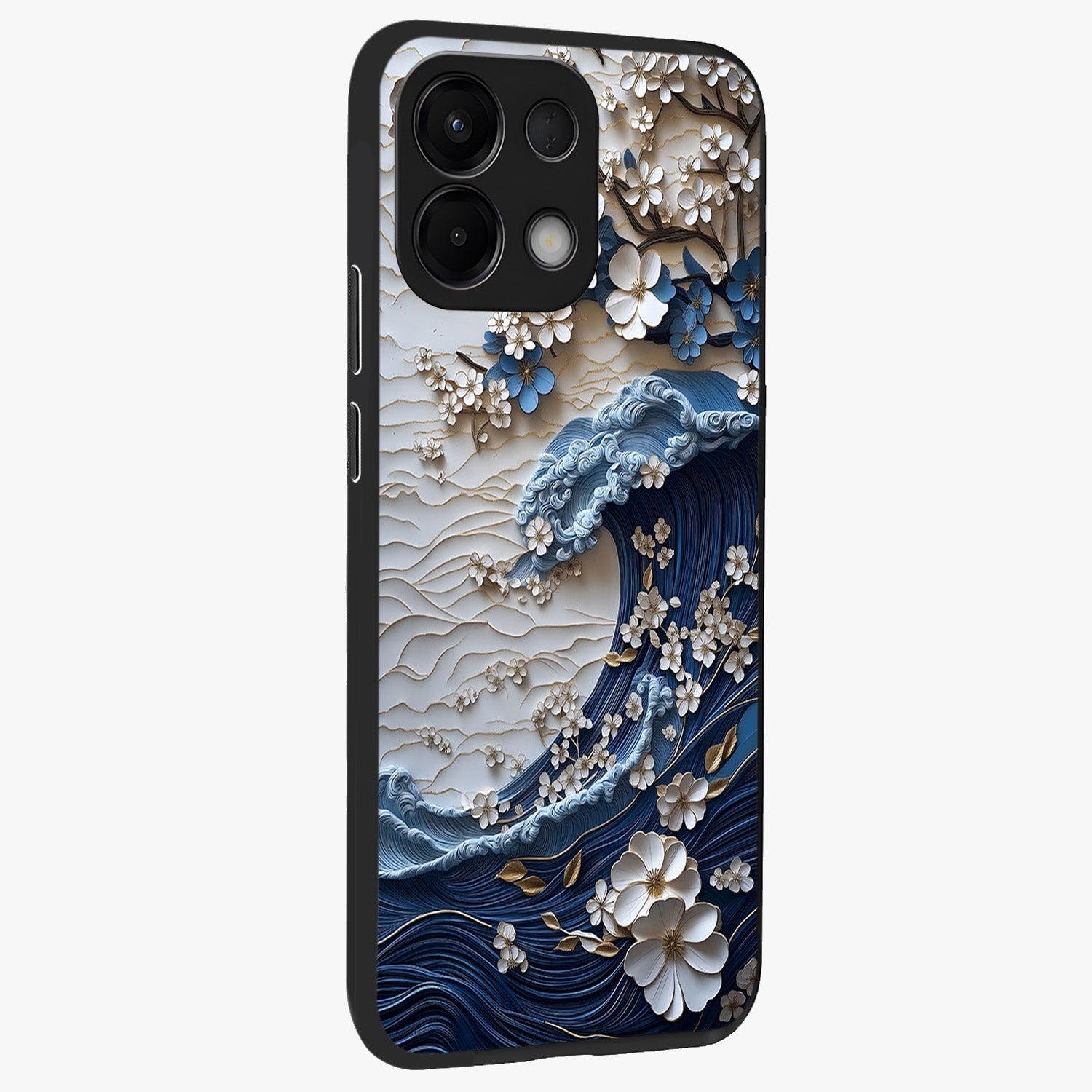 Floral Wave Origami Glass Case upright view showcasing creative floral origami artwork with artistic decorative theme.