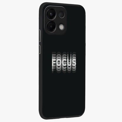 Focus Mode On Glass Case upright view showcasing strong typography statement with sleek motivational theme.