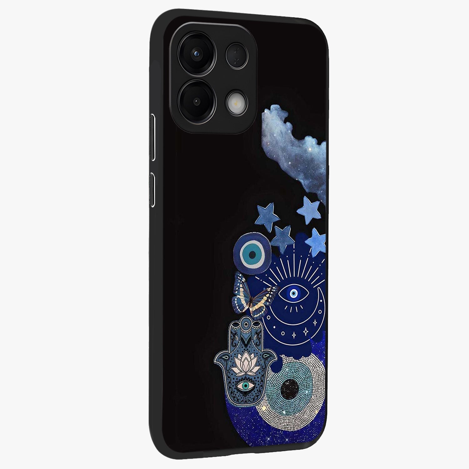 Galactic Charm Cluster Glass Case upright view showcasing glowing cosmic charm artwork with magical celestial style.