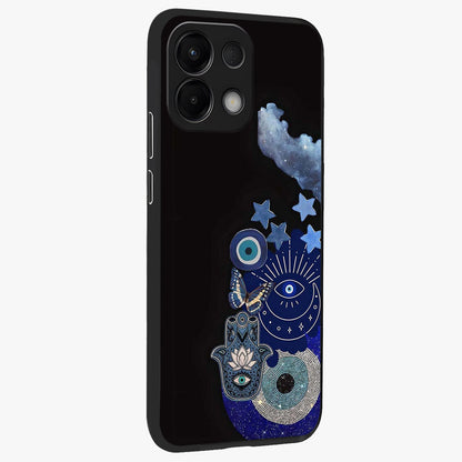 Galactic Charm Cluster Glass Case upright view showcasing glowing cosmic charm artwork with magical celestial style.