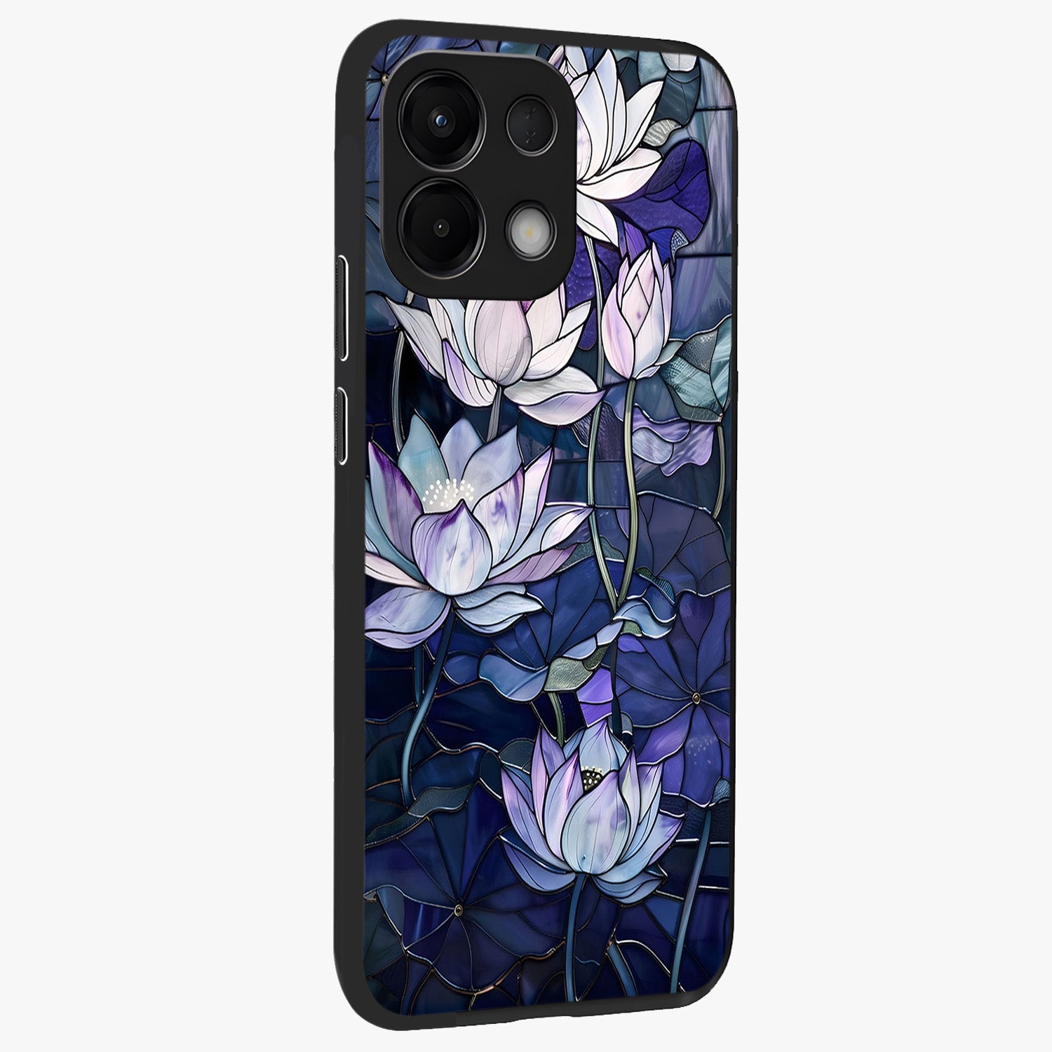 Gloss Petal Rush Glass Case upright view showcasing dynamic floral petal artwork with modern botanical theme.