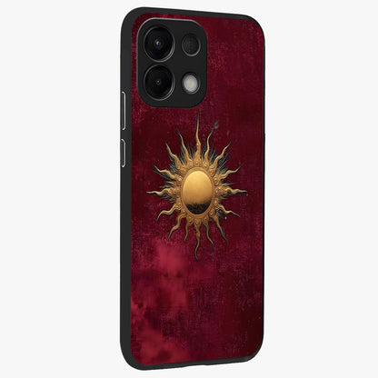 Golden Sun Minimalism Glass Case upright view showcasing simple golden sun artwork with elegant minimalist style.