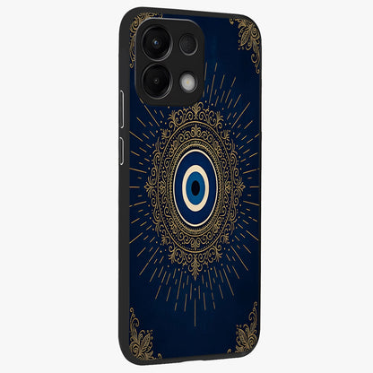 Golden Celestial Charm Glass Case upright view showcasing radiant celestial artwork with elegant golden theme.