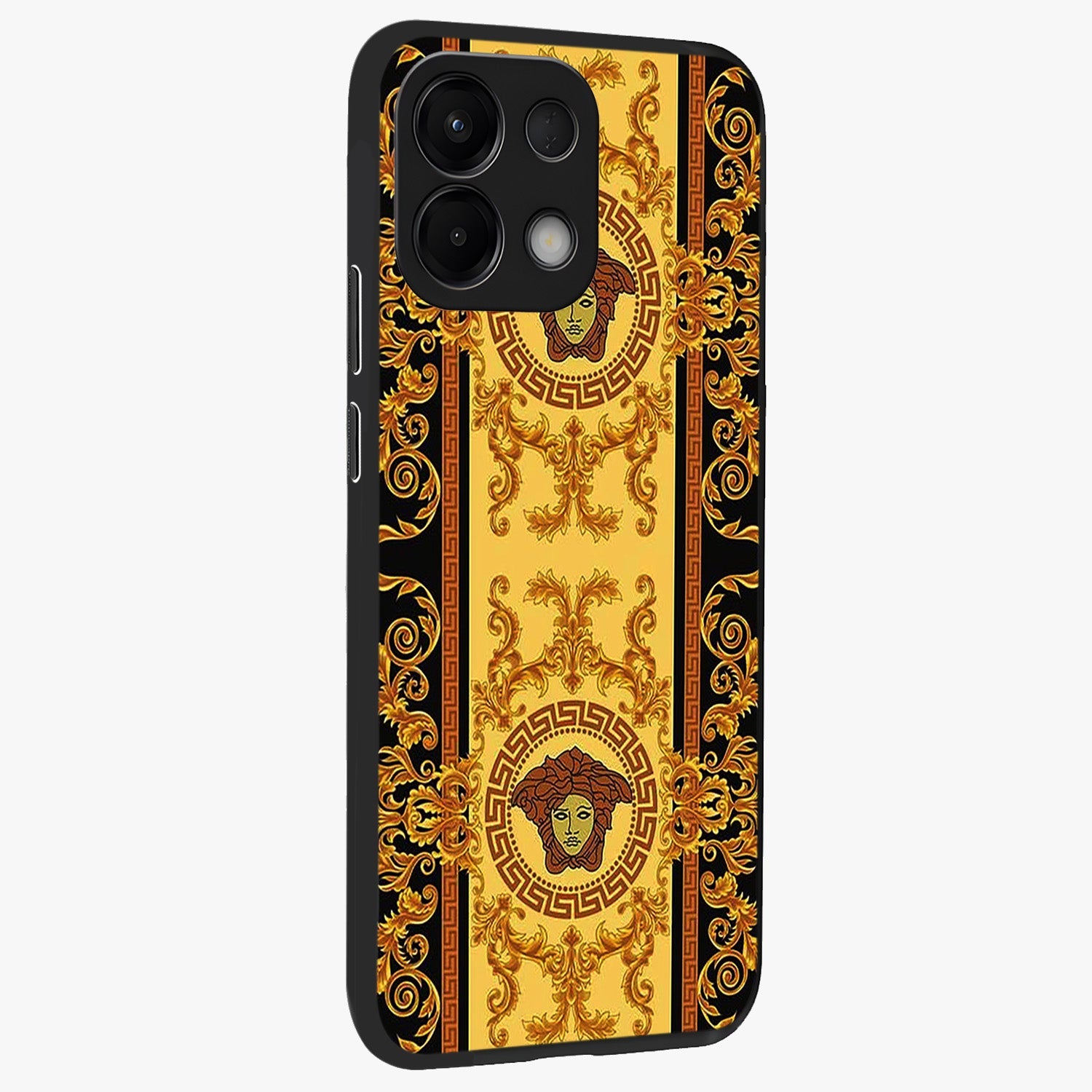 Golden Lotus Glow Glass Case upright view showcasing luminous lotus artwork with peaceful divine theme.