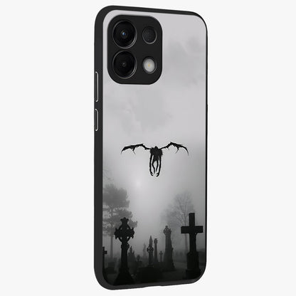 Graveyard Shadow Descent Glass Case upright view showcasing haunting graveyard artwork with dramatic dark theme.