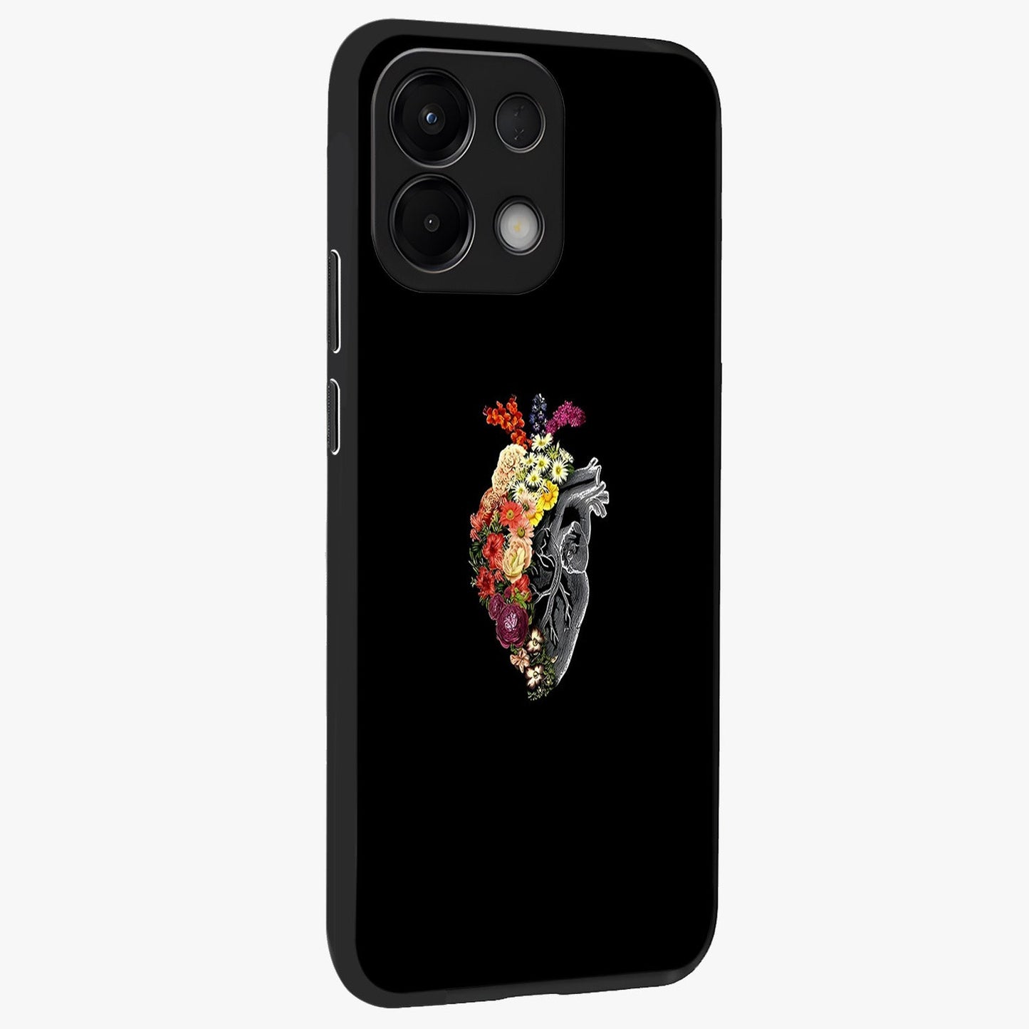 Heart With Flowers Glass Case upright view showcasing decorative heart and floral artwork with sweet romantic theme.