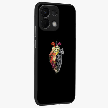 Heart With Flowers Glass Case upright view showcasing decorative heart and floral artwork with sweet romantic theme.