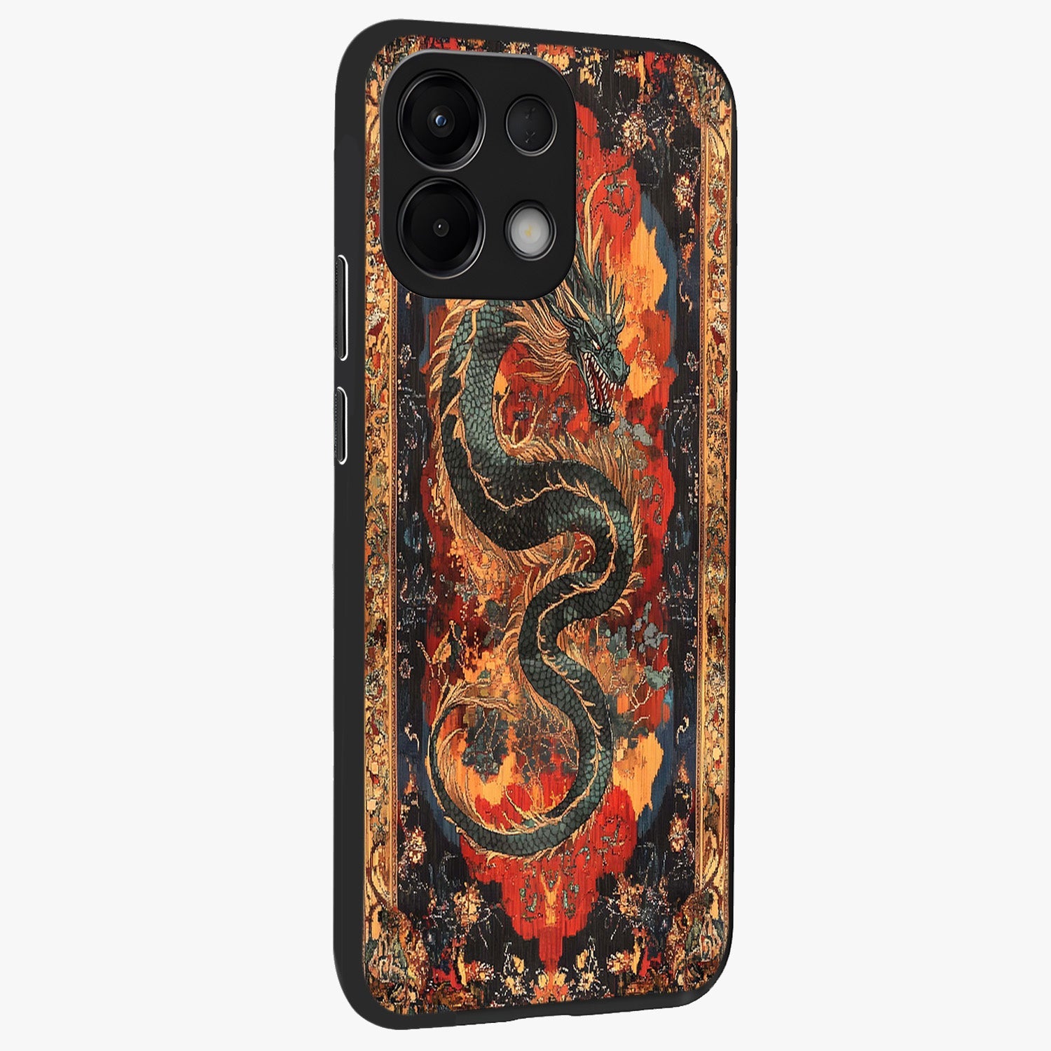 Inferno Dragon Soul Glass Case upright view showcasing intense dragon artwork with fantasy fire theme.
