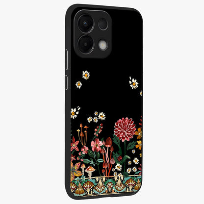 Midnight Bloom Pattern Glass Case upright view showcasing decorative floral artwork with deep night themed palette.
