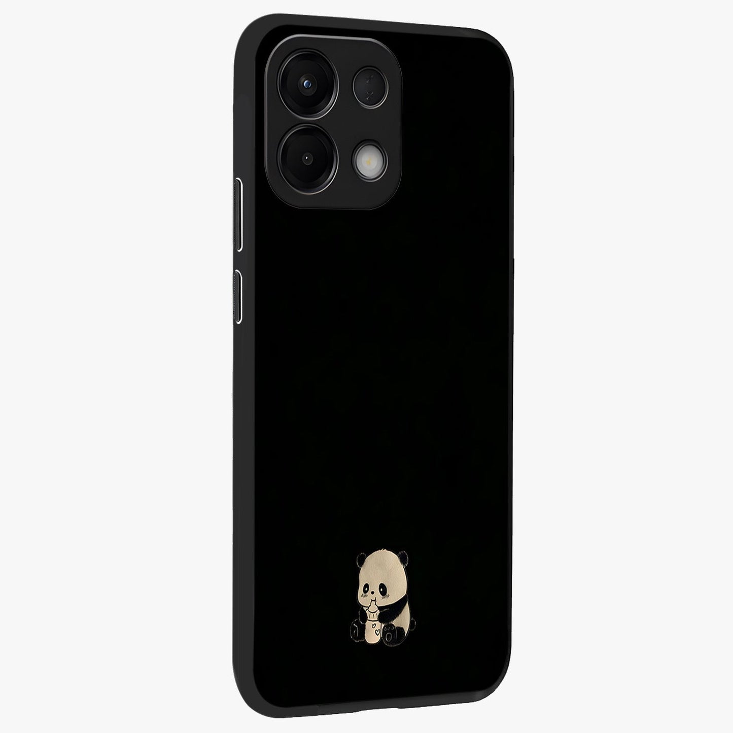 Midnight Panda Love Glass Case upright view showcasing charming panda artwork with playful romantic theme.