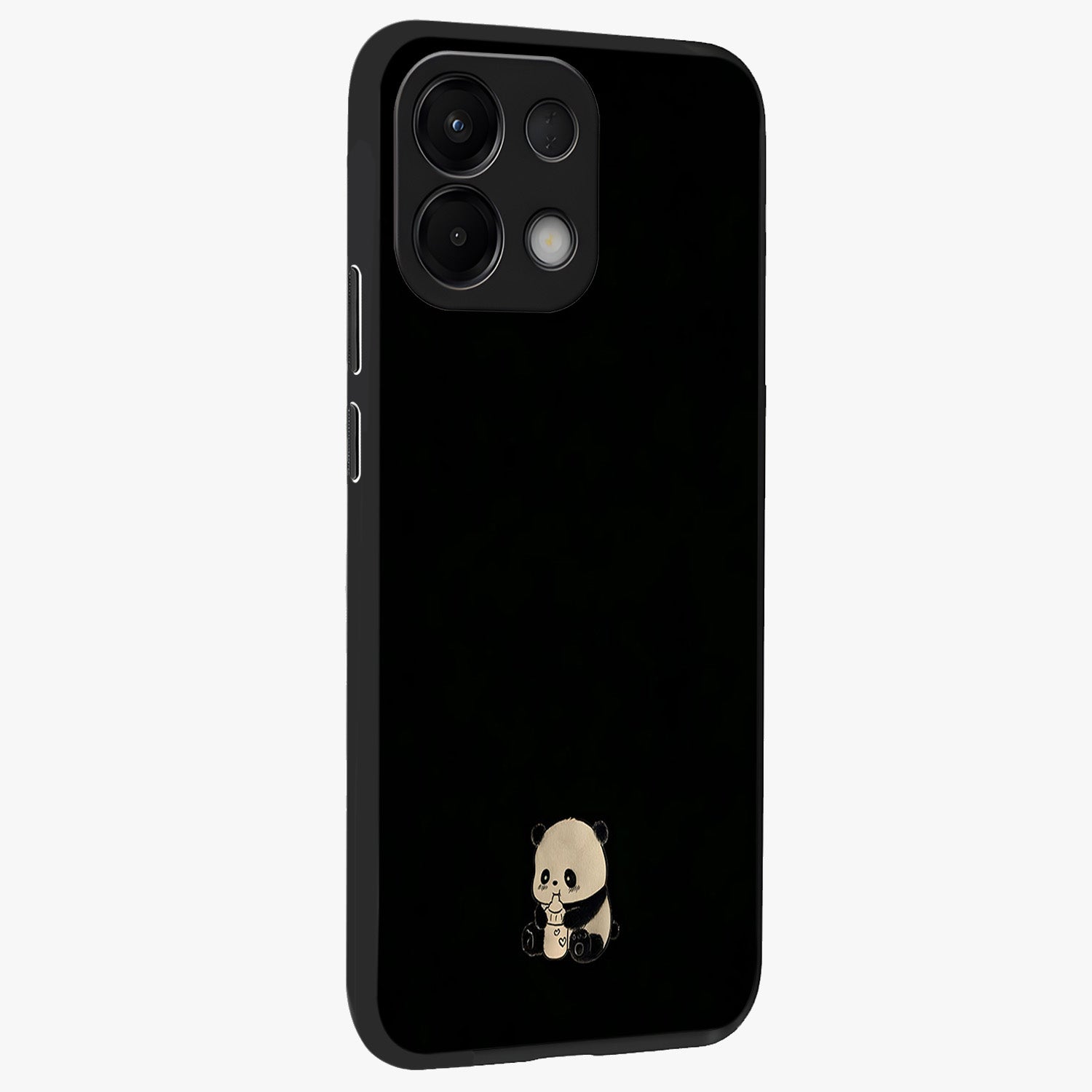 Midnight Panda Love Glass Case upright view showcasing charming panda artwork with playful romantic theme.