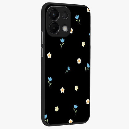 Minimal Petal Whispers Glass Case upright view showcasing elegant floral artwork with modern minimalist style.