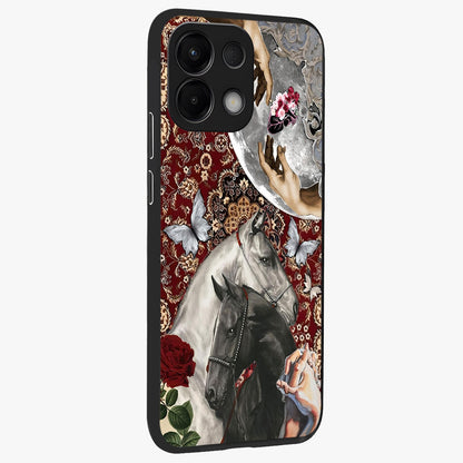 Moonlit Royal Stallion Glass Case upright view showcasing dramatic horse artwork with glowing moon themed design.