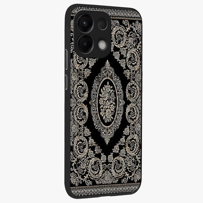 Noir Bloom Elegance Glass Case upright view showcasing graceful floral artwork with luxurious dark theme.