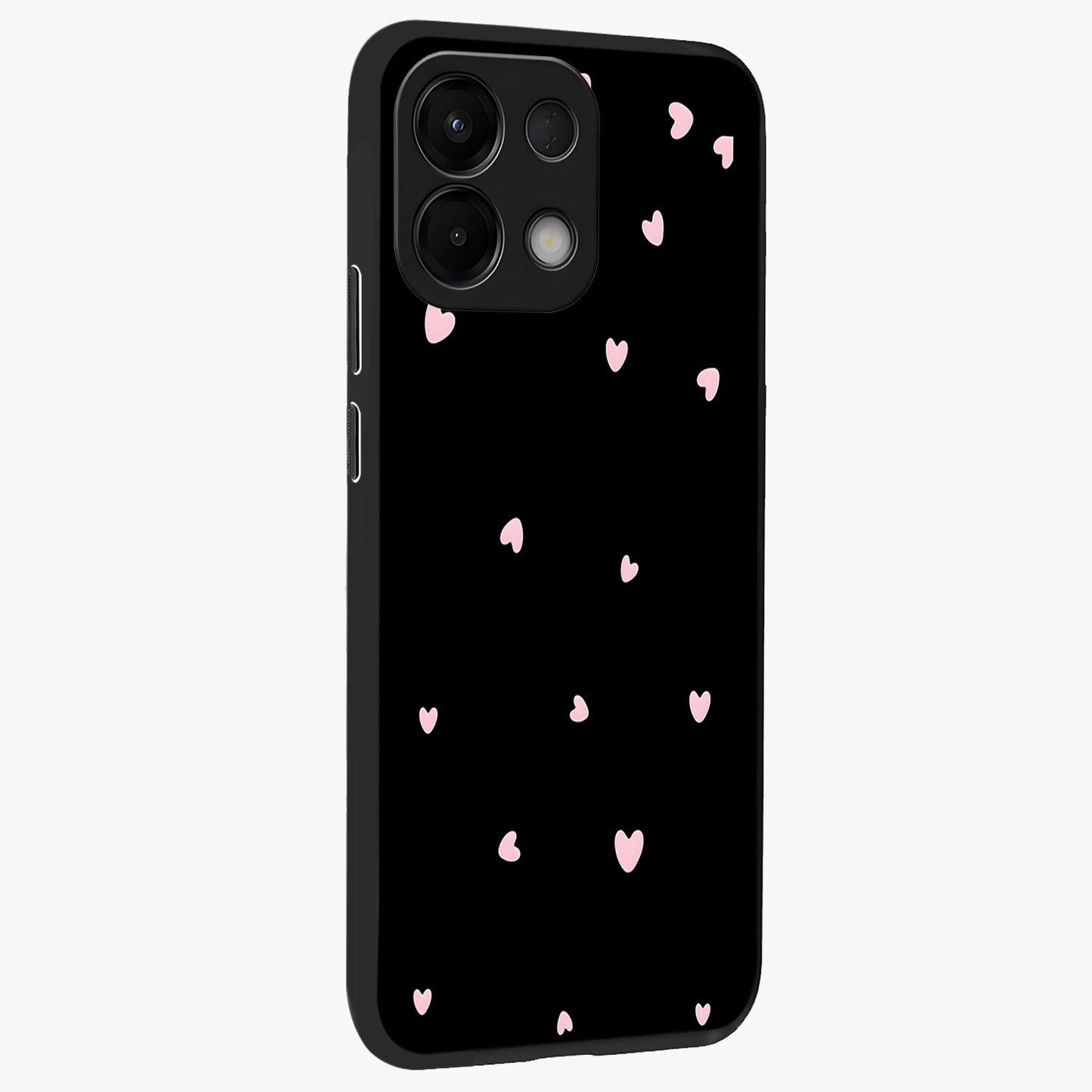 Pink Love Drops Glass Case upright view showcasing charming heart drop artwork with romantic playful theme.