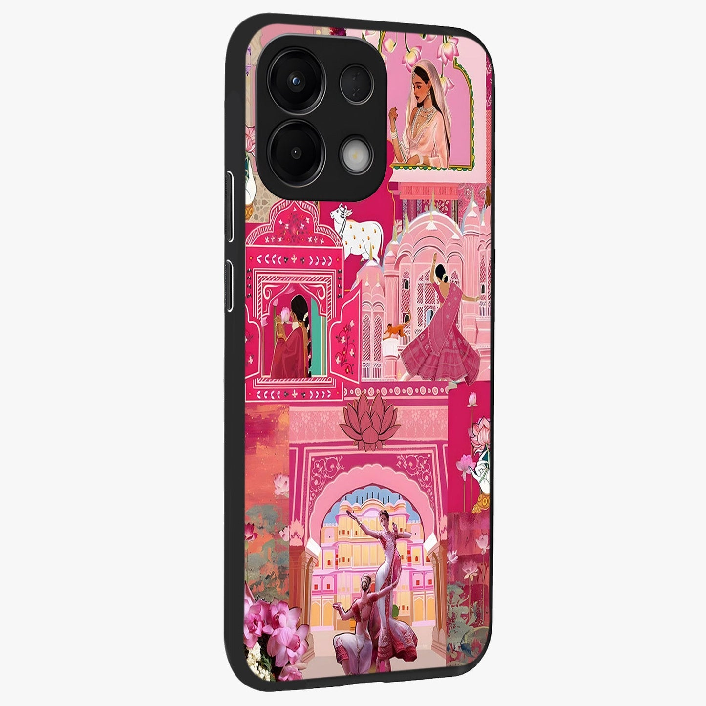 Pink Palace Muse Glass Case upright view showcasing artistic palace artwork with graceful royal theme.