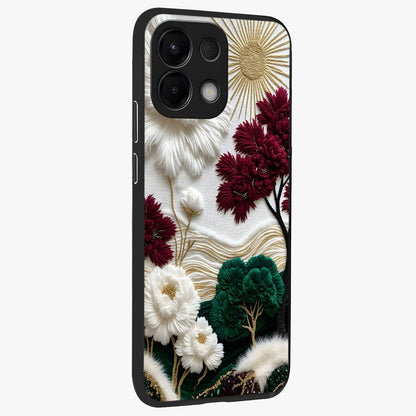 Radiant Bloom Elegance Glass Case upright view showcasing decorative flower artwork with refined botanical theme.