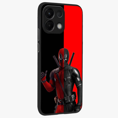 Red & Black Deadpool Theme Glass Case upright view showcasing energetic comic themed artwork with striking red and black design.