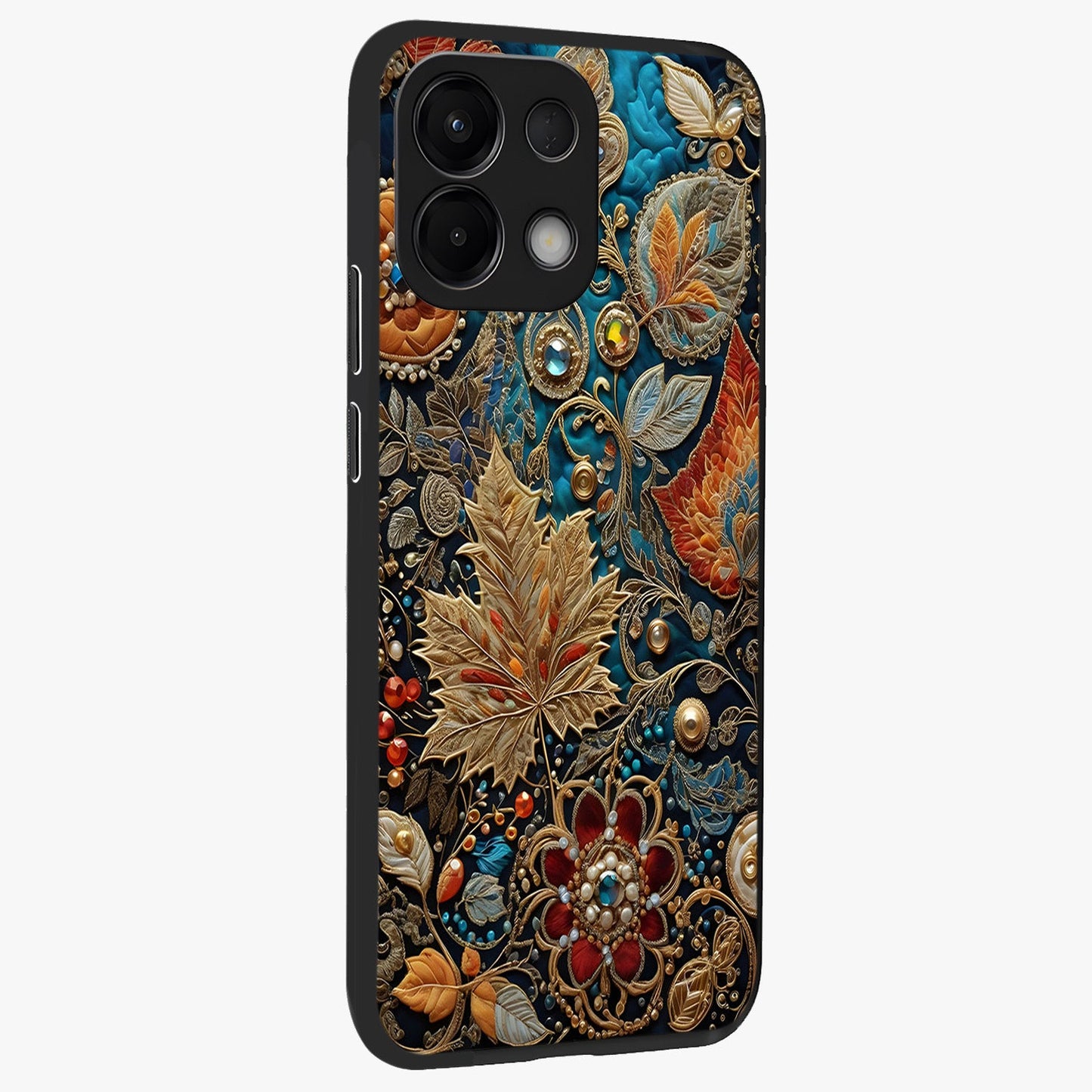 Royal Jewel Garden Glass Case upright view showcasing rich floral artwork with luxurious garden theme.