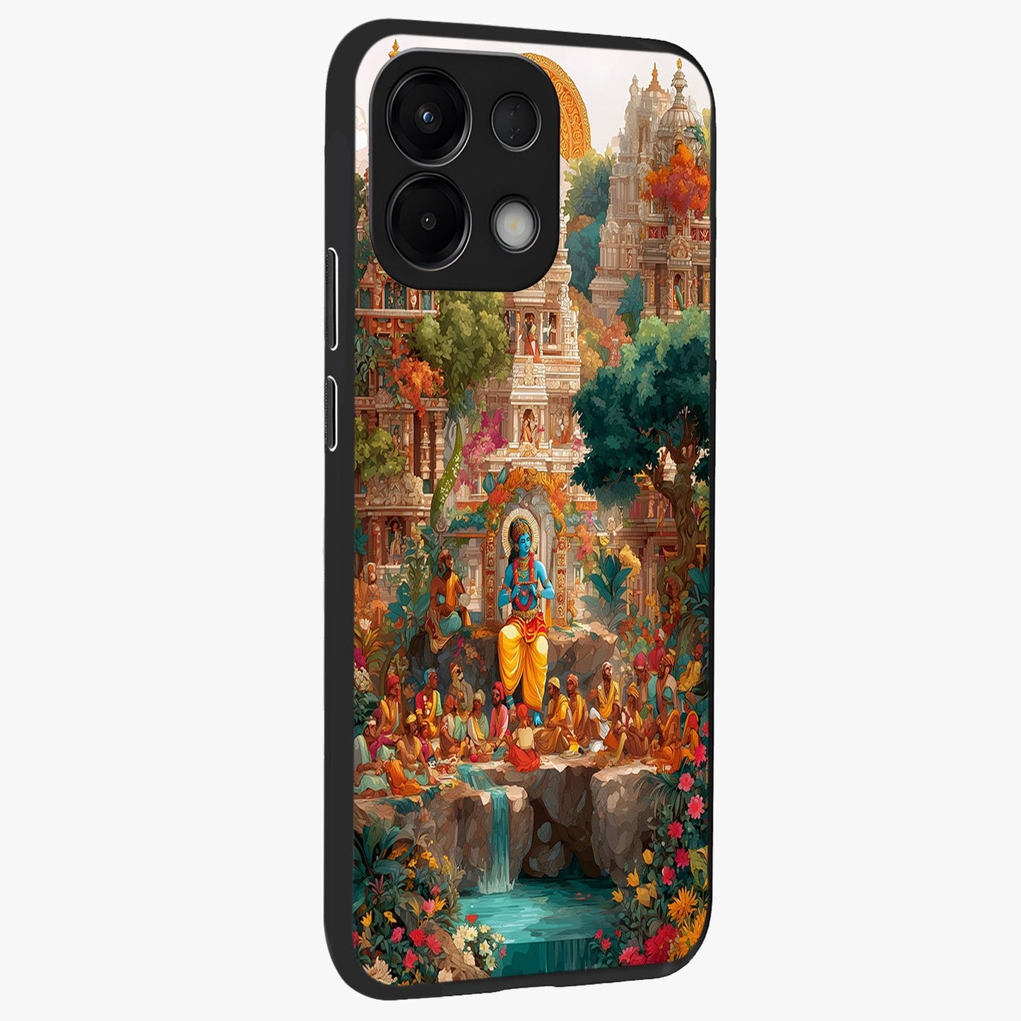 Sacred Sunlight Gods Glass Case upright view showcasing glowing divine artwork with sacred mythological theme.