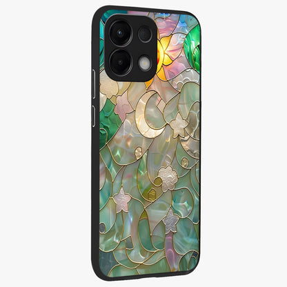 Stained Sunrise Glow Glass Case upright view showcasing colorful sunrise artwork with warm morning theme.