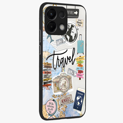 Wanderlust Journal Glass Case upright view showcasing wanderlust inspired artwork with creative exploration theme.