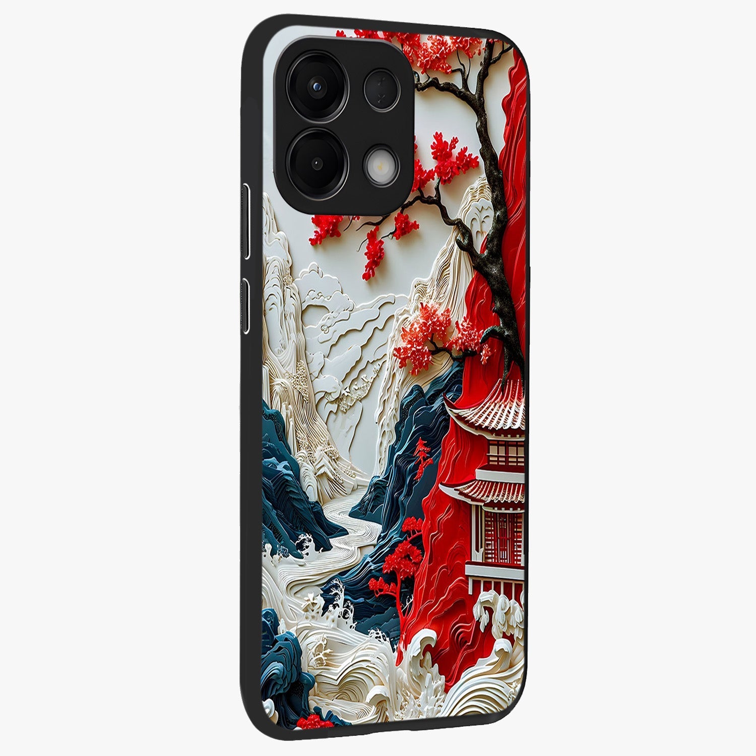 Whispers Of Sakura Waves Glass Case upright view showcasing delicate cherry blossom artwork with elegant nature theme.