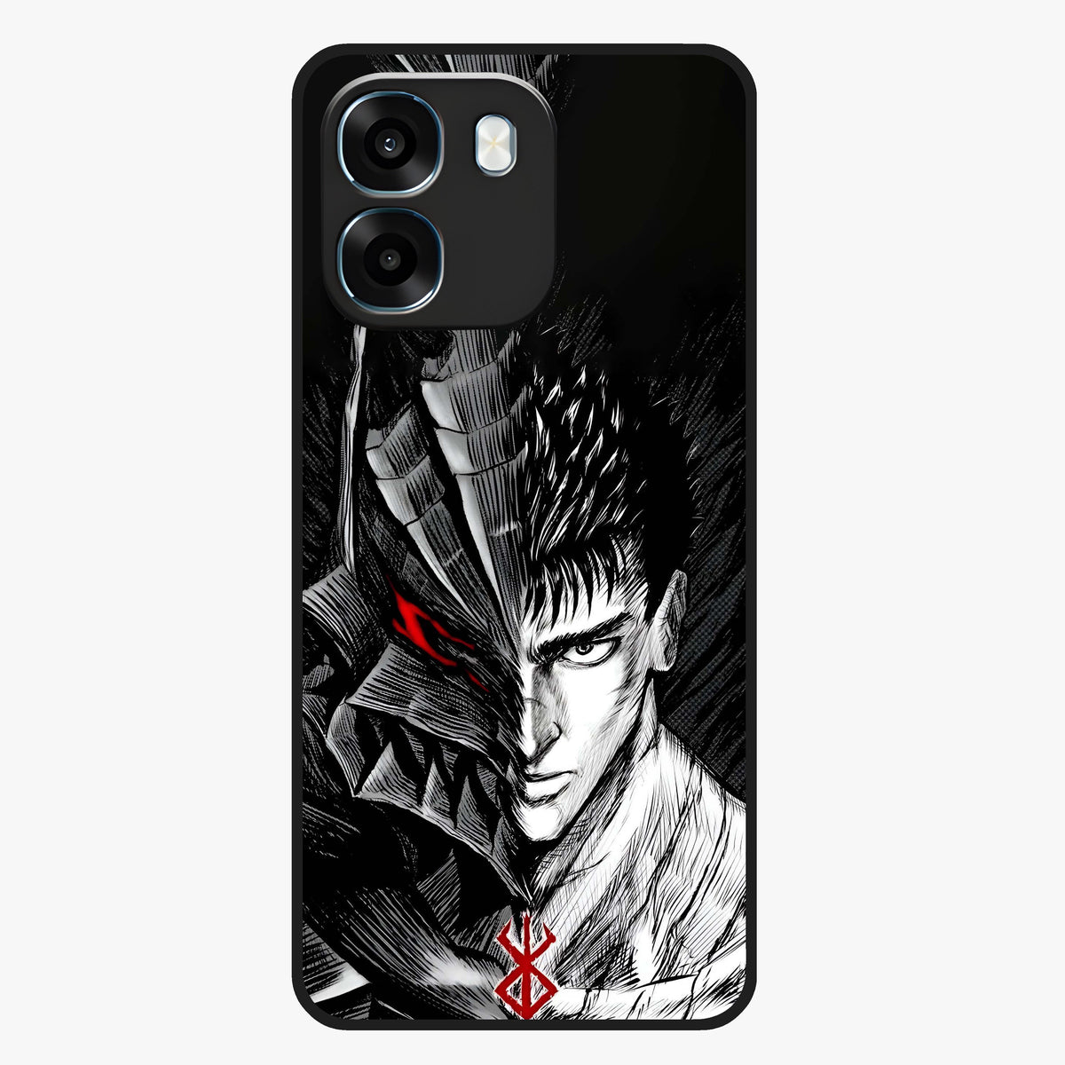 Berserker Blood Oath Glass Case showing flat back view with fierce warrior inspired artwork and glossy glass finish.