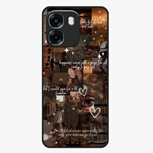 Bittersweet Aesthetic Chaos Glass Case showing flat back view with artistic chaotic aesthetic design and glossy glass finish.