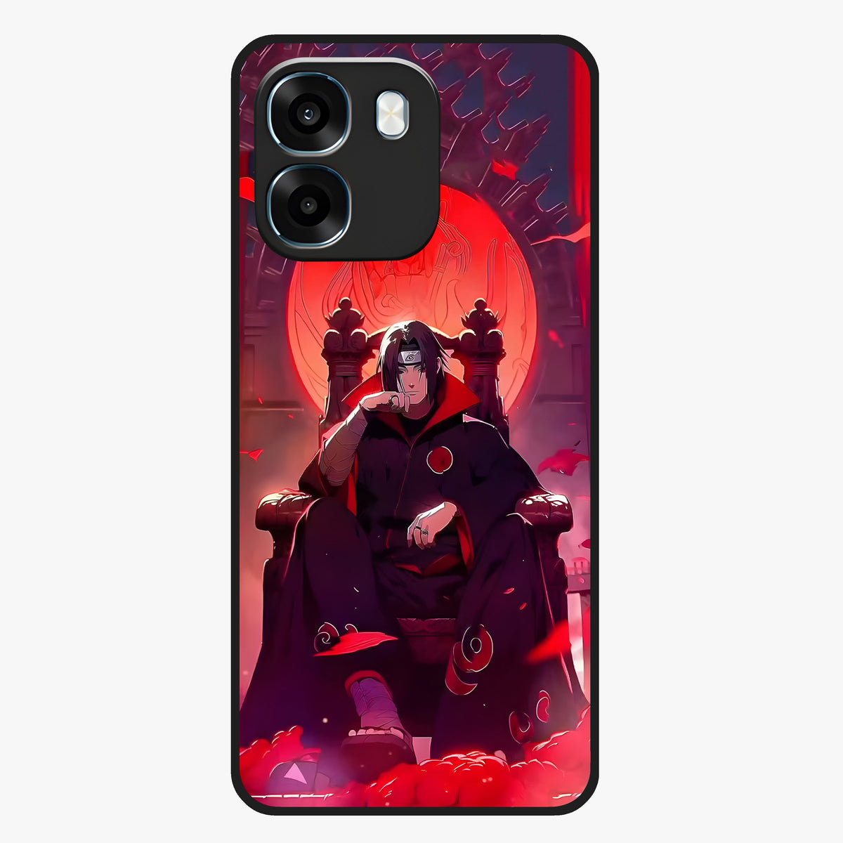 Blood Moon Sovereign Glass Case showing flat back view with mystical blood moon artwork and glossy glass finish.