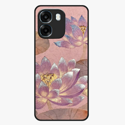 Blossom Mist Lotus Glass Case showing flat back view with serene lotus blossom artwork and glossy glass finish.