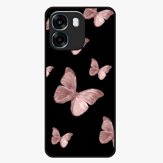 Butterfly Pattern Glass Case showing flat back view with elegant butterfly pattern artwork and glossy glass finish.