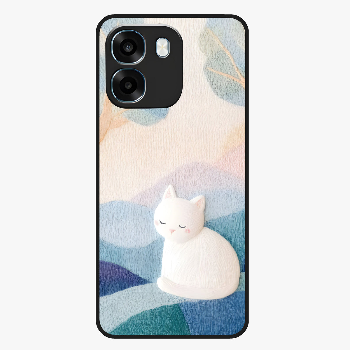 Cotton Dream Cat Glass Case showing flat back view with soft dreamy cat artwork and glossy glass finish.