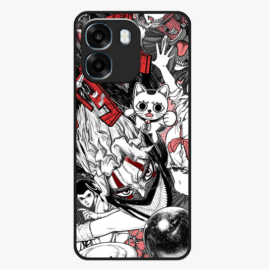 Crimson Chaos Panel Glass Case showing flat back view with bold crimson abstract artwork and glossy glass finish.