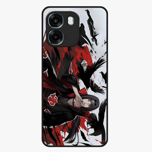 Crimson Crow Illusion Glass Case showing flat back view with artistic crow illusion artwork and glossy glass finish.