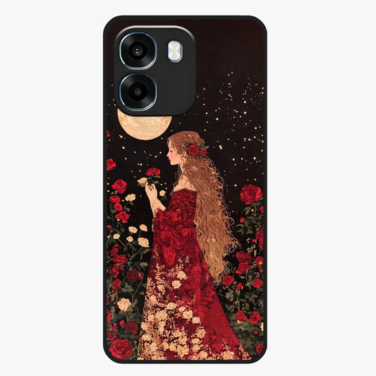 Crimson Dreams Glass Case showing flat back view with dreamy crimson artwork and glossy glass finish.
