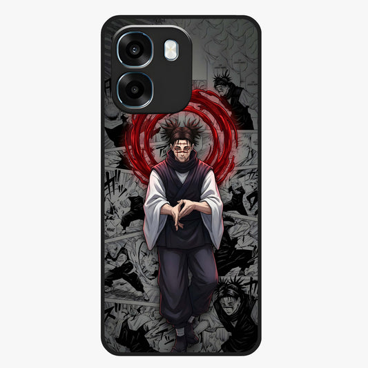 Cursed Ritual Ascension Glass Case showing flat back view with dark ritual themed artwork and glossy glass finish.