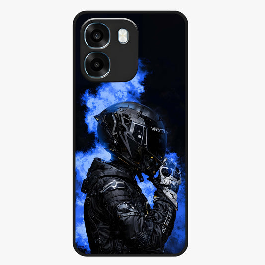 Cyber Sentinel Protocol Glass Case showing flat back view with futuristic cyber themed artwork and glossy glass finish.