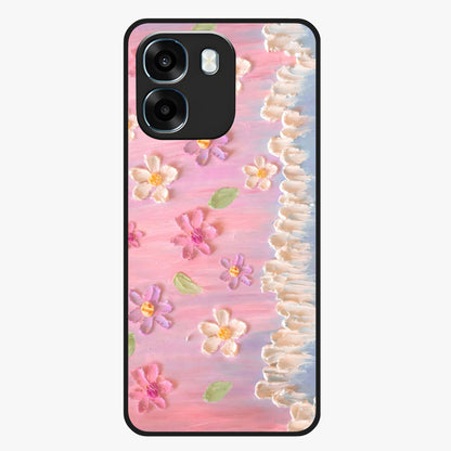 Dreamy Painted Garden Glass Case showing flat back view with artistic painted floral garden artwork and glossy glass finish.