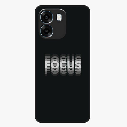 Focus Mode On Glass Case showing flat back view with bold motivational typography design and glossy glass finish.