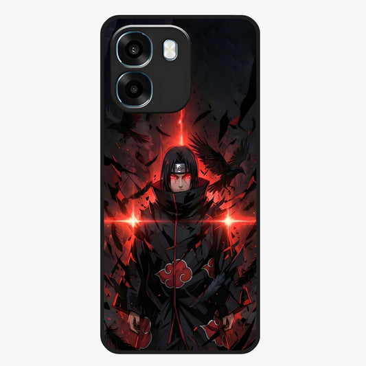 Focused Blade Discipline Glass Case showing flat back view with warrior sword themed artwork and glossy glass finish.