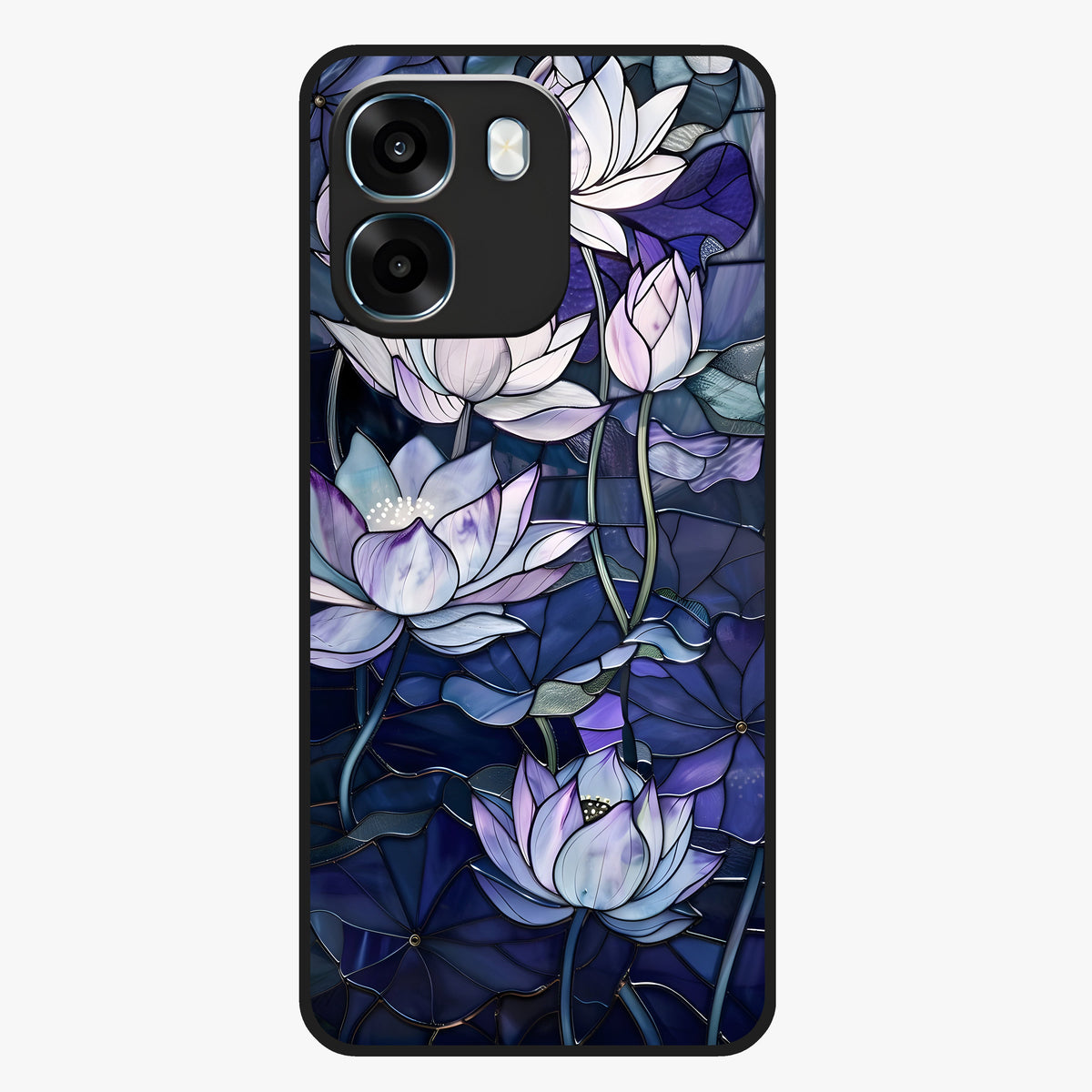 Gloss Petal Rush Glass Case showing flat back view with glossy flower petal artwork and smooth glass finish.