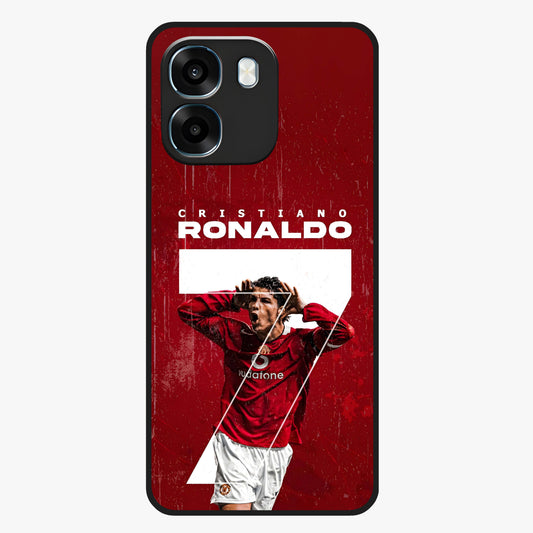 Goal Celebration Legacy Glass Case showing flat back view with football celebration inspired artwork and glossy glass finish.