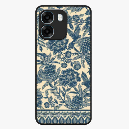 Heirloom Wild Bloom Glass Case showing flat back view with vintage inspired wild flower artwork and glossy glass finish.